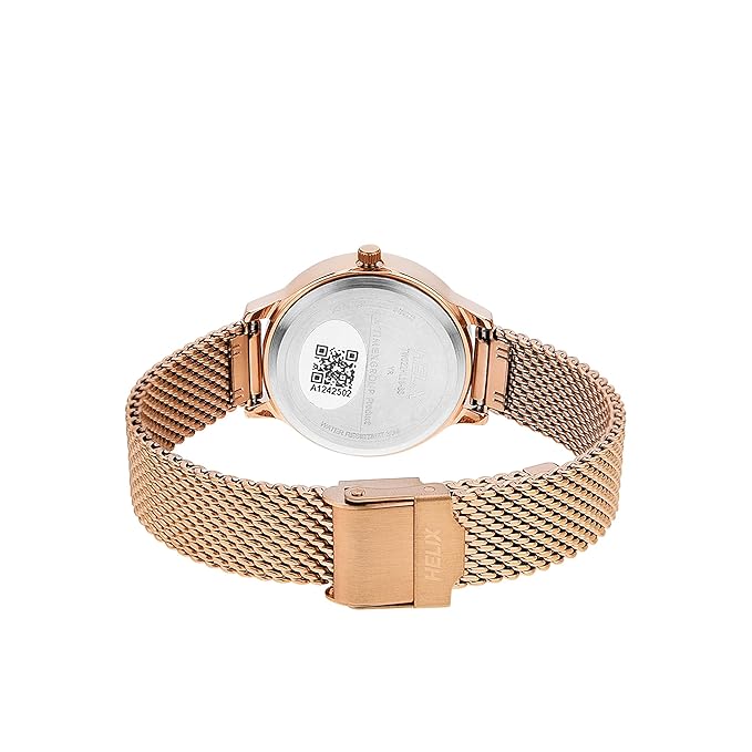 Helix by Timex Analog Watch for Women with Blue Round Dial & Rose Gold Stainless Steel Mesh Bracelet Band Water Resistant Women's Wrist Watch