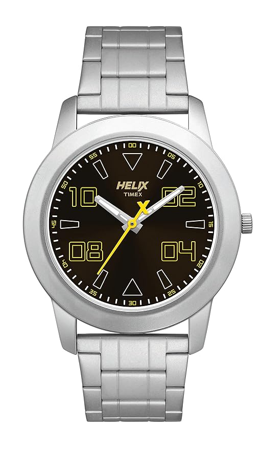 TIMEX Men Stainless Steel Helix Analog Brown Dial Watch, Band Color-Silver