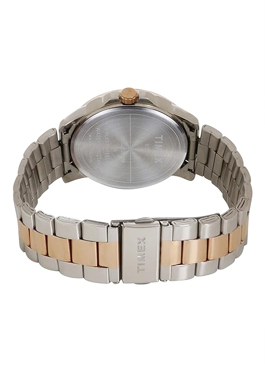 TIMEX Analog Watch for Man with Brown Round Dial & Two Tone Stainless Steel Bracelet Band Water Resistant Men's Wrist Watches