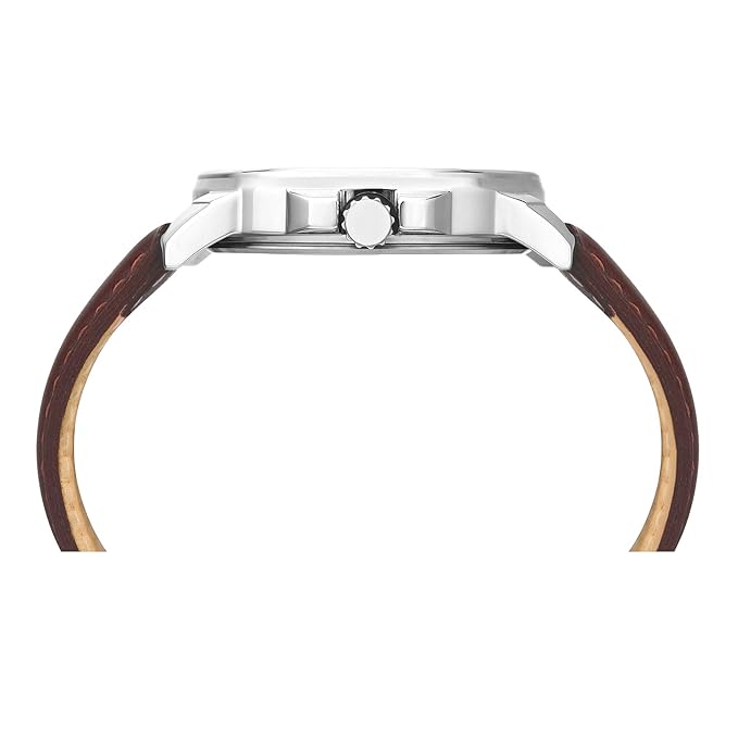 TIMEX Analog Watch for Man with Silver Round Dial & Brown Leather Strap Band Water Resistant Men's Wrist Watches