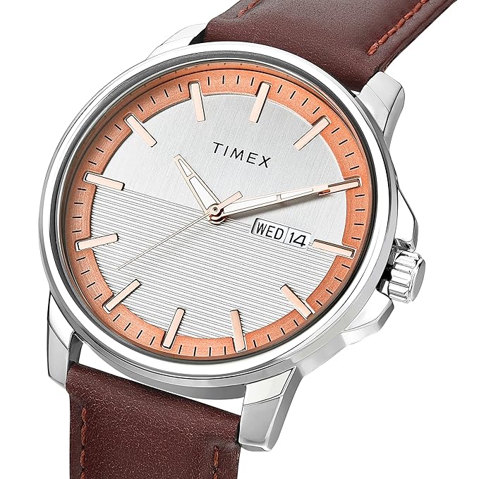 TIMEX Analog Watch for Man with Silver Round Dial & Brown Leather Strap Band Water Resistant Men's Wrist Watches