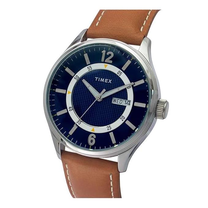 TIMEX Analog Watch for Man with Blue Round Dial & Tan Leather Strap Band Water Resistant Men's Wrist Watches