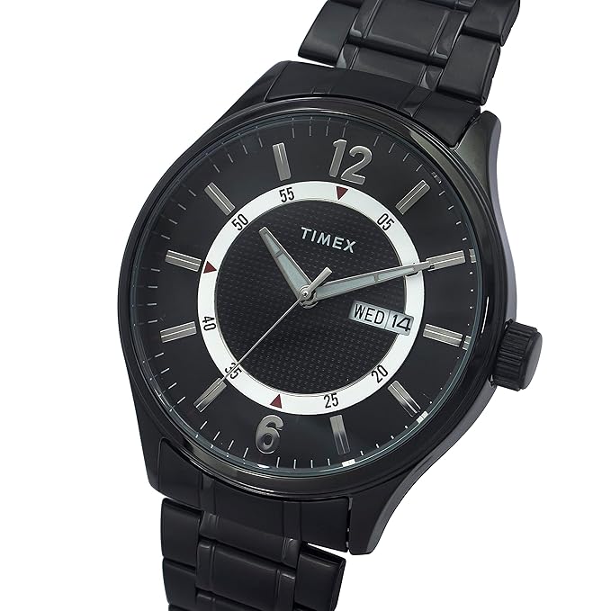 TIMEX Analog Watch for Man with Black Round Dial & Black Stainless Steel Bracelet Band Water Resistant Men's Wrist Watches