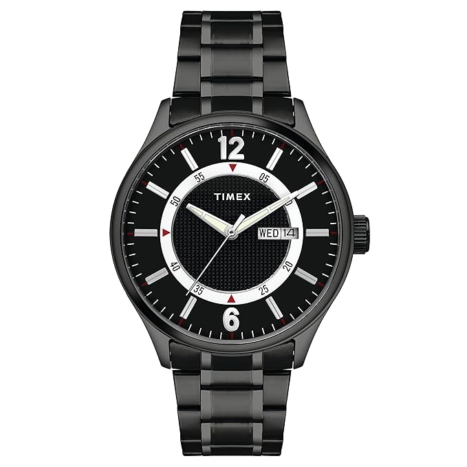 TIMEX Analog Watch for Man with Black Round Dial & Black Stainless Steel Bracelet Band Water Resistant Men's Wrist Watches