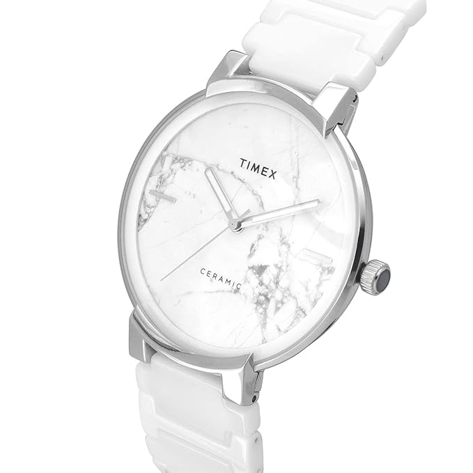 TIMEX Analog Watch for Man with White Round Dial & White Ceramic Bracelet Band Water Resistant Men's Wrist Watches
