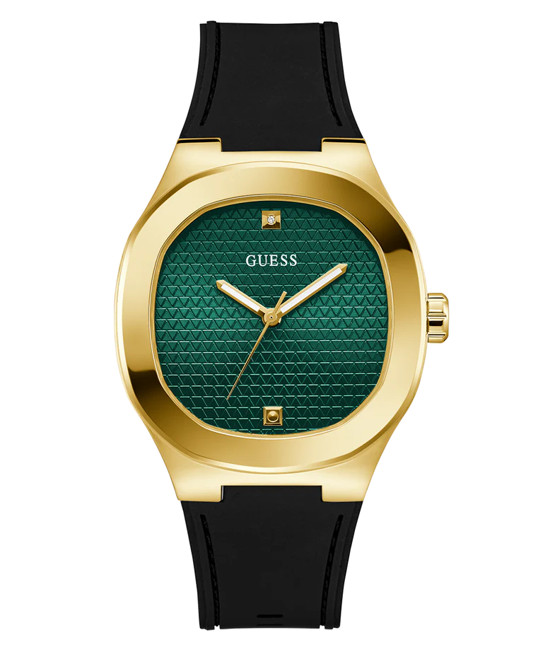 GUESS Mens Black Gold Tone Analog Watch