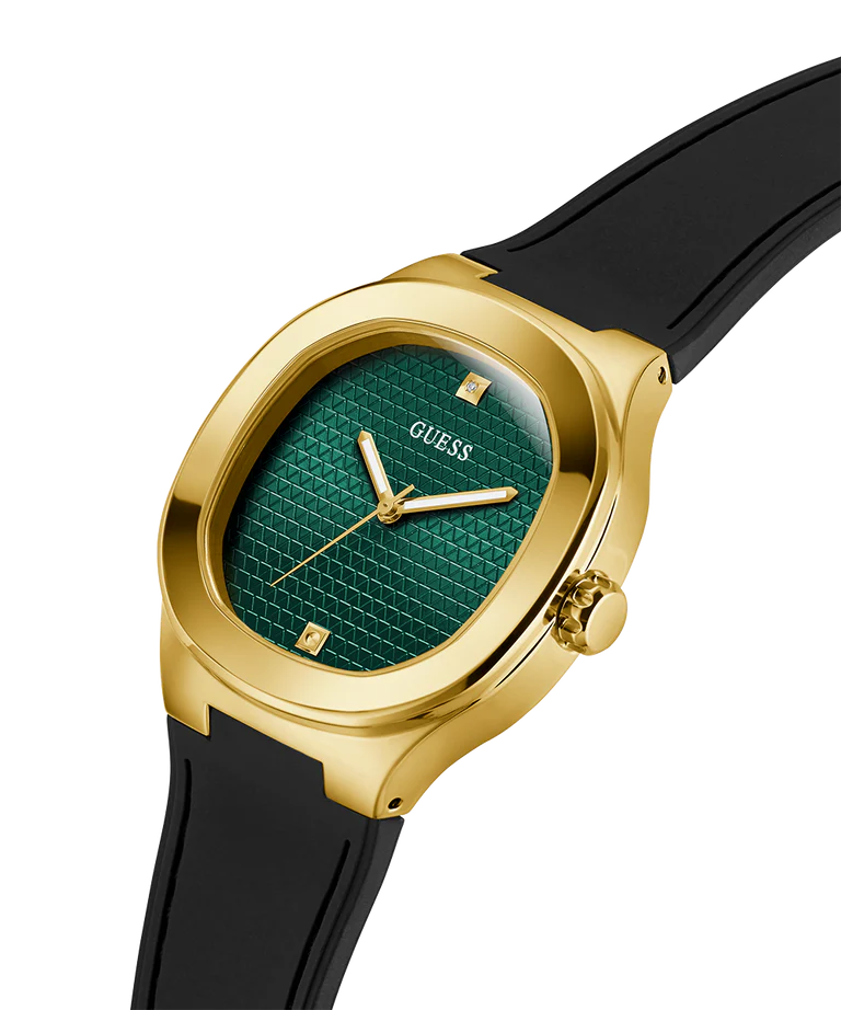 GUESS Mens Black Gold Tone Analog Watch