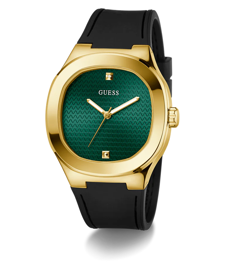 GUESS Mens Black Gold Tone Analog Watch