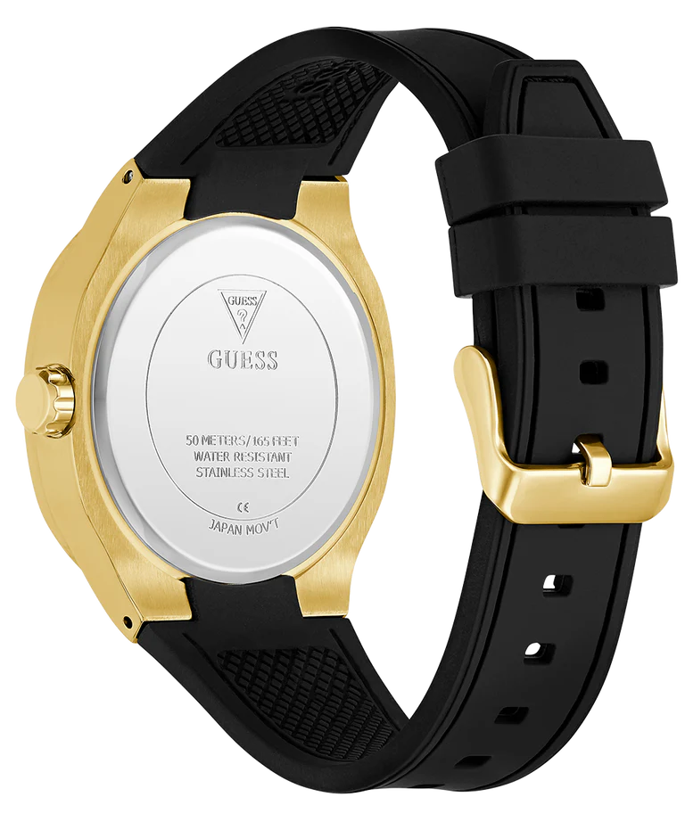 GUESS Mens Black Gold Tone Analog Watch