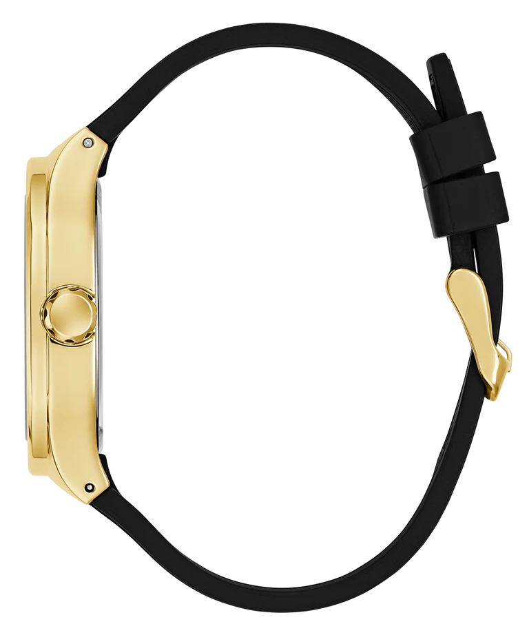 GUESS Mens Black Gold Tone Analog Watch