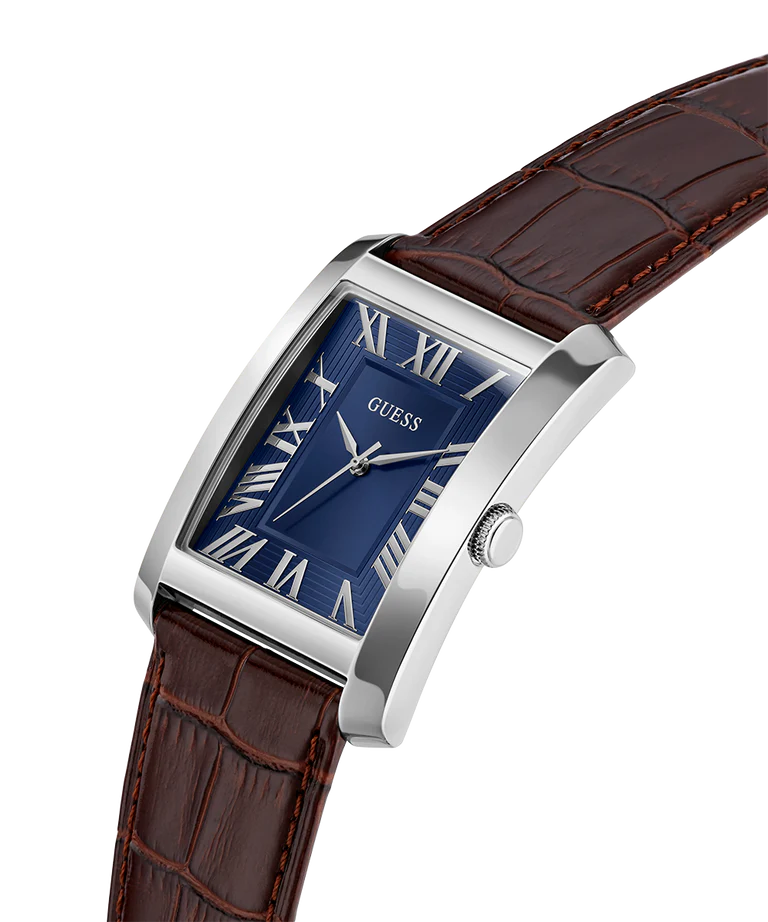 GUESS Mens Brown Silver Tone Analog Watch
