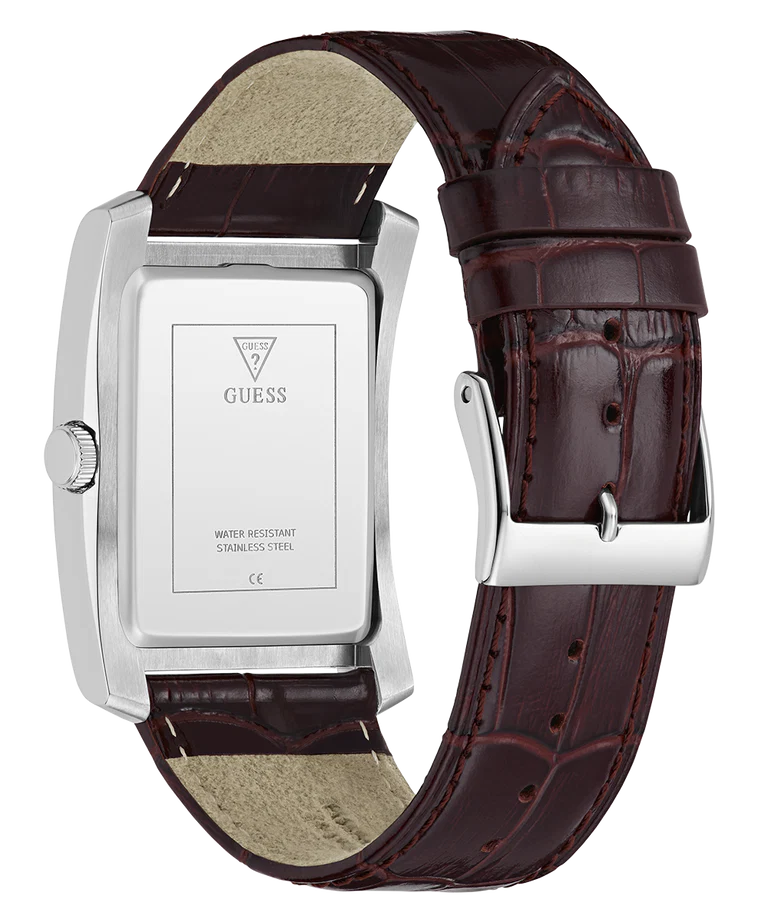 GUESS Mens Brown Silver Tone Analog Watch