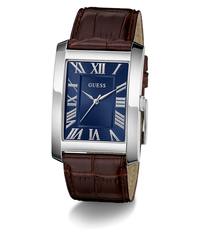 GUESS Mens Brown Silver Tone Analog Watch