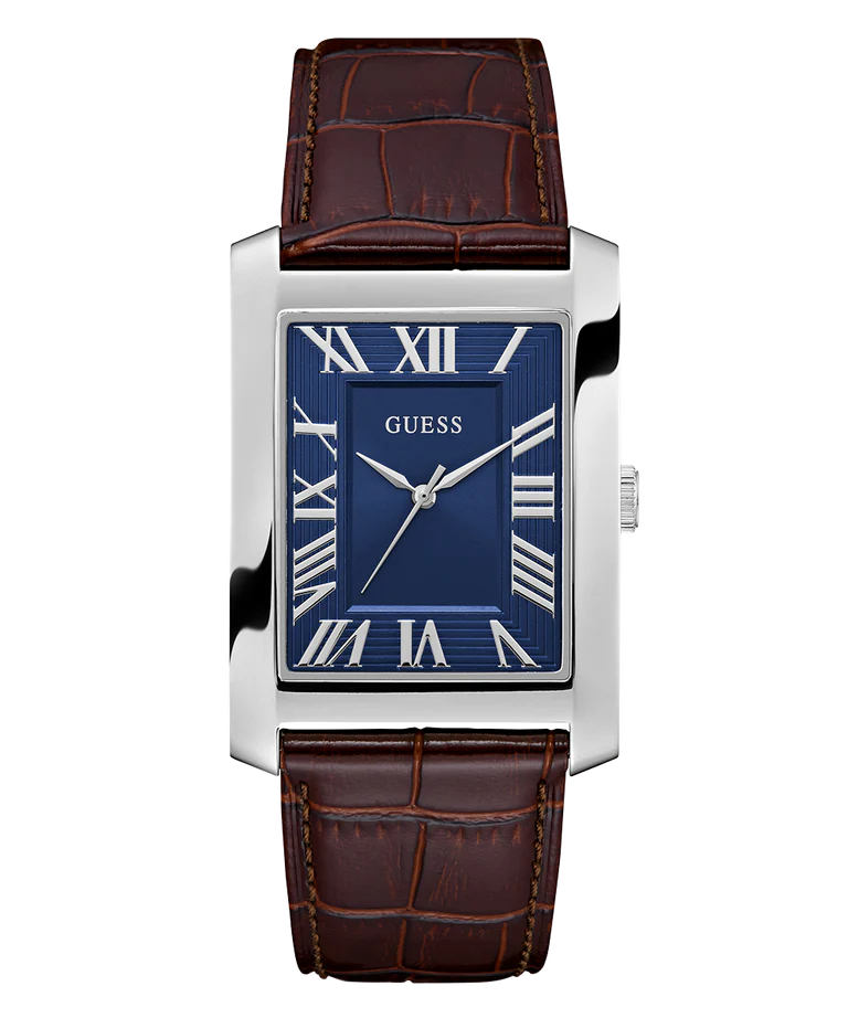 GUESS Mens Brown Silver Tone Analog Watch