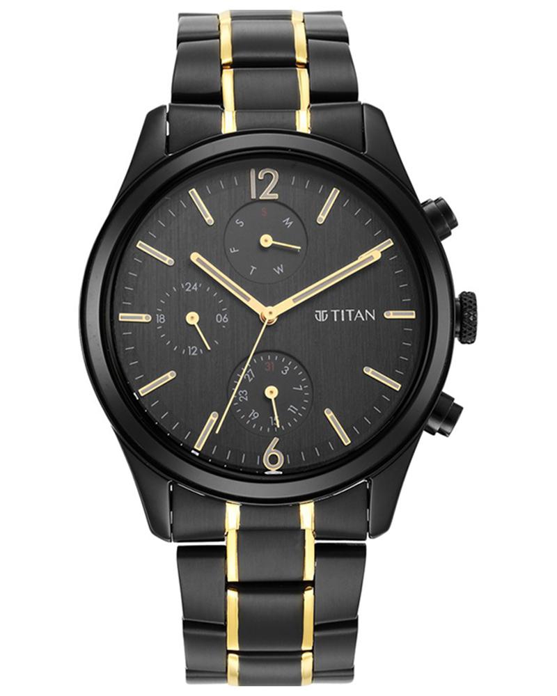 Titan Men BLACK & GOLD Anthracite Analog Watch