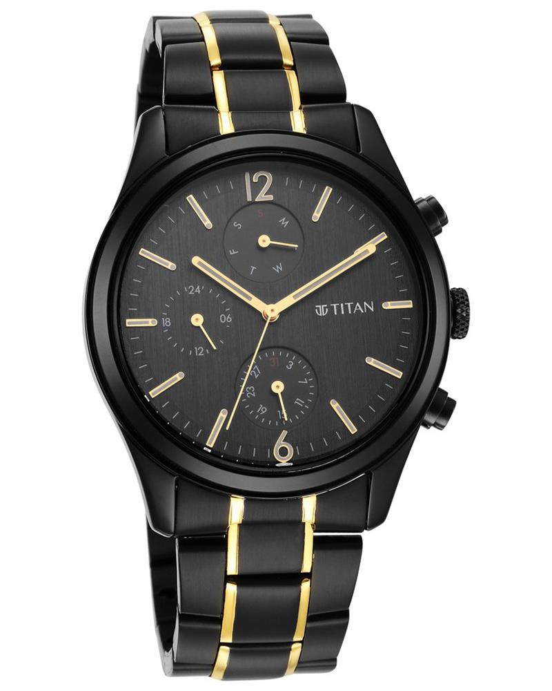 Titan Men BLACK & GOLD Anthracite Analog Watch