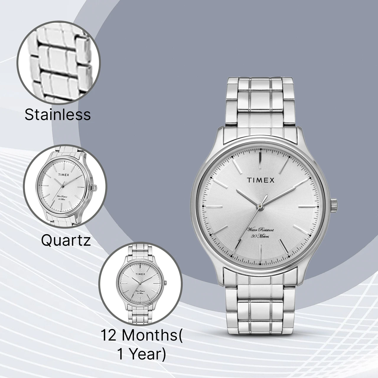 TIMEX Silver Dial Stainless Steel Analog Watch  - For Men
