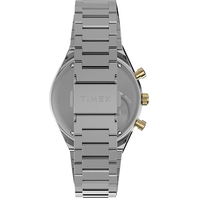 TIMEX Q Diver Inspired Analog Black Round Dial & Two-Tone Stainless Steel Bracelet Band Water Resistant Men's Wrist Watch