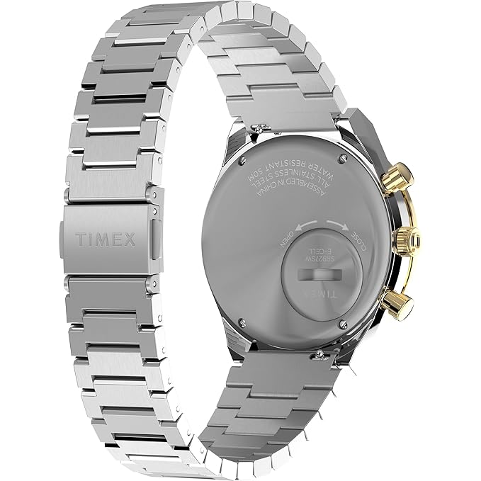 TIMEX Q Diver Inspired Analog Black Round Dial & Two-Tone Stainless Steel Bracelet Band Water Resistant Men's Wrist Watch