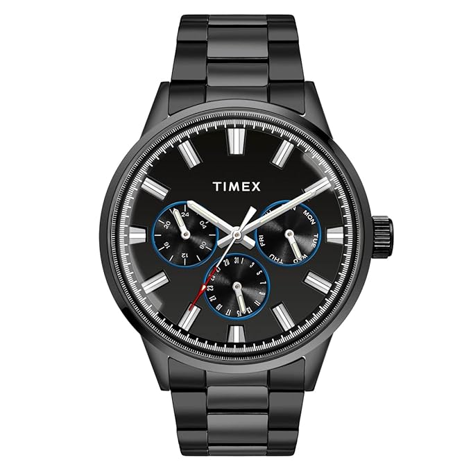 TIMEX Analog Watch for Man with Black Round Dial & Black Stainless Steel Bracelet Band Water Resistant Men's Wrist Watch
