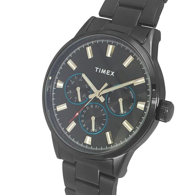 TIMEX Analog Watch for Man with Black Round Dial & Black Stainless Steel Bracelet Band Water Resistant Men's Wrist Watch