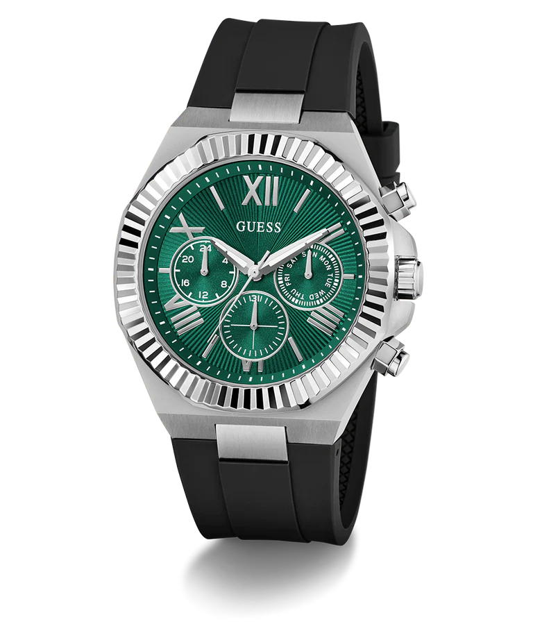 GUESS Mens Equity Black Silver Tone Analog Watch