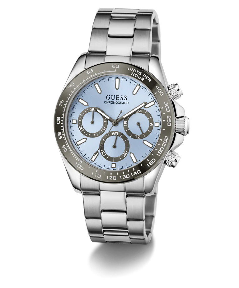 GUESS Mens Arthur Silver Tone Analog Watch