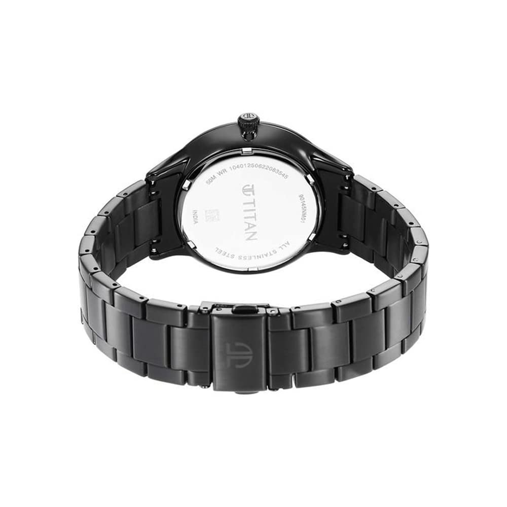 Titan Quartz World Time with Date Black Dial Black Stainless Steel Strap Watch for Men