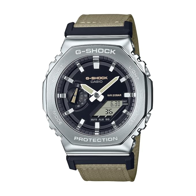 G-Shock Casio Gm-2100C-5Adr Black Analog-Digital Dial Brown Cloth Band Men's Watch Shock and 200M Water Resistant