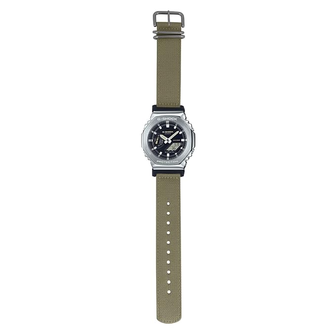 G-Shock Casio Gm-2100C-5Adr Black Analog-Digital Dial Brown Cloth Band Men's Watch Shock and 200M Water Resistant