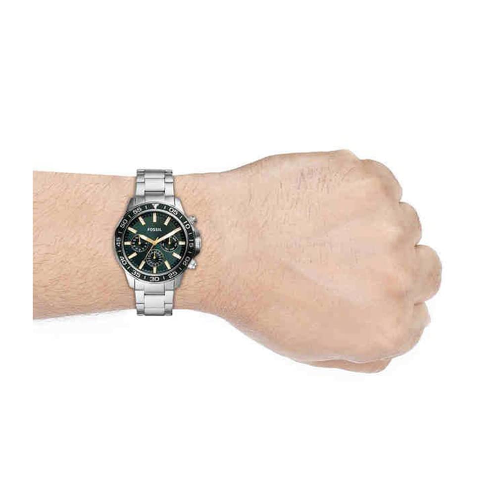 Fossil Bannon Analog Stainless Steel Green Dial Silver Band Men's Watch