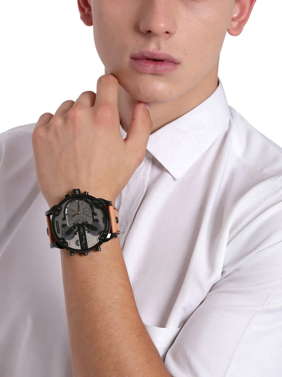 Diesel Men's Mr. Daddy 2.0 Black IP and Brown Leather Chronograph Watch Analog Watch  - For Men