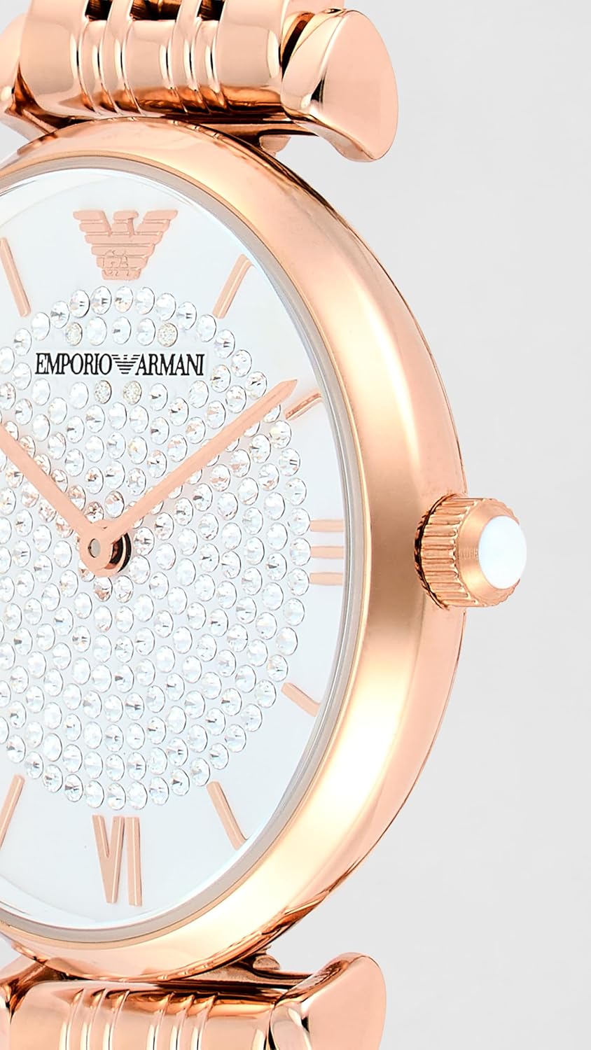 Emporio Armani Stainless Steel Analog White Dial Women Watch Gold Band