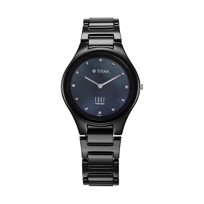 Titan Edge Ceramic Dress with Diamonds Quartz Analog Mother Of Pearl Dial Ceramic Strap Watch for Women