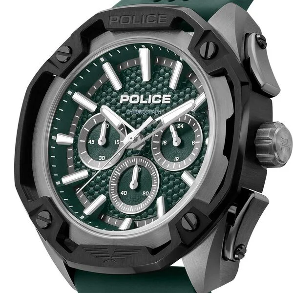 Police Quartz Multifunction Green Dial Green Silicone Strap Watch For Men