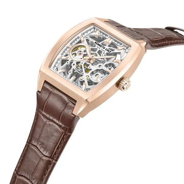 Kenneth Cole Automatic White Dial Leather Strap Watch For Men