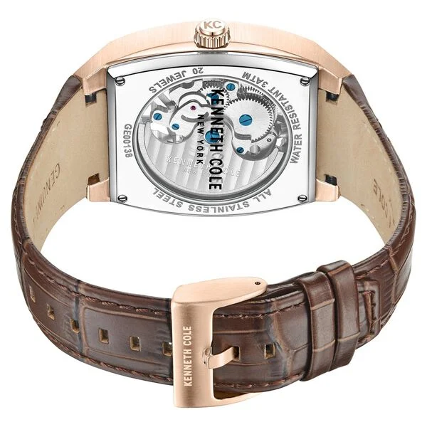 Kenneth Cole Automatic White Dial Leather Strap Watch For Men