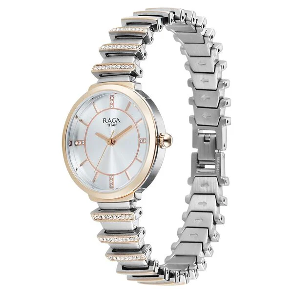 Titan Raga Spotlight Quartz Analog Silver Dial Two Toned Metal Strap Watch For Women