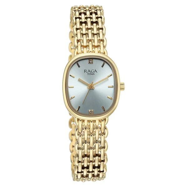 Titan Raga Spotlight Quartz Analog Blue Dial Golden Metal Strap Watch For Women