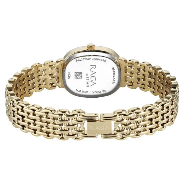 Titan Raga Spotlight Quartz Analog Blue Dial Golden Metal Strap Watch For Women