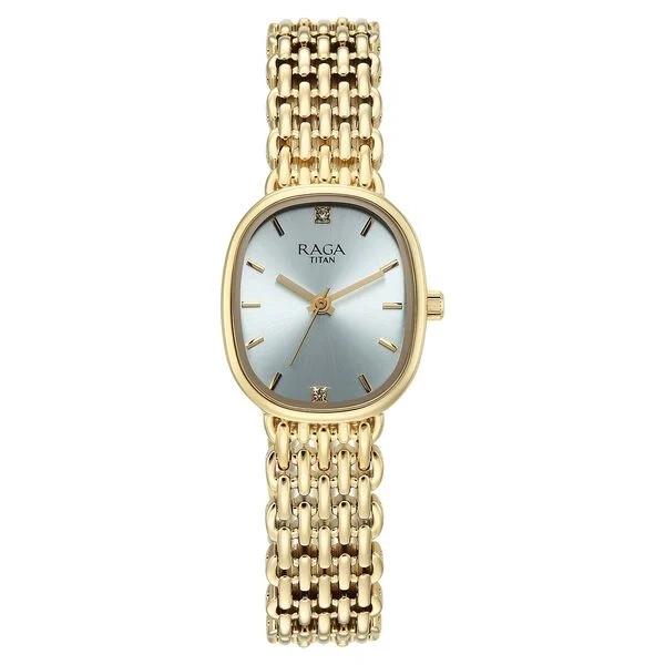 Titan Raga Spotlight Quartz Analog Blue Dial Golden Metal Strap Watch For Women