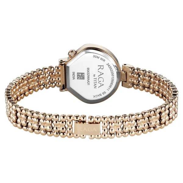 Titan Raga Spotlight Quartz Analog White Dial Rose Gold Metal Strap Watch For Women
