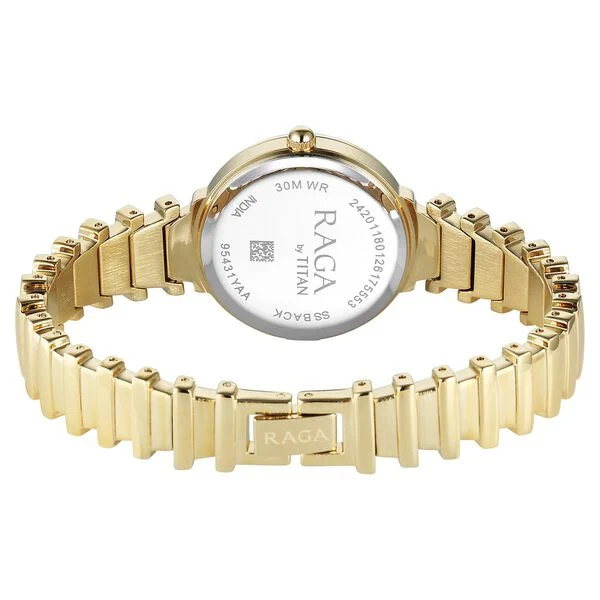 Titan Raga Spotlight Quartz Analog Silver Dial Golden Metal Strap Watch For Women