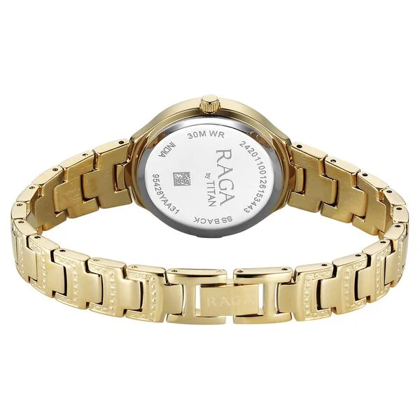 Titan Raga Spotlight Quartz Analog Green Dial Golden Metal Strap Watch For Women