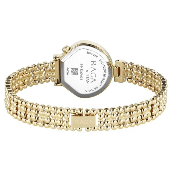 Titan Raga Spotlight Quartz Analog White Dial Golden Metal Strap Watch For Women