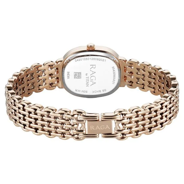 Titan Raga Spotlight Quartz Analog Silver Dial Rose Gold Metal Strap Watch For Women