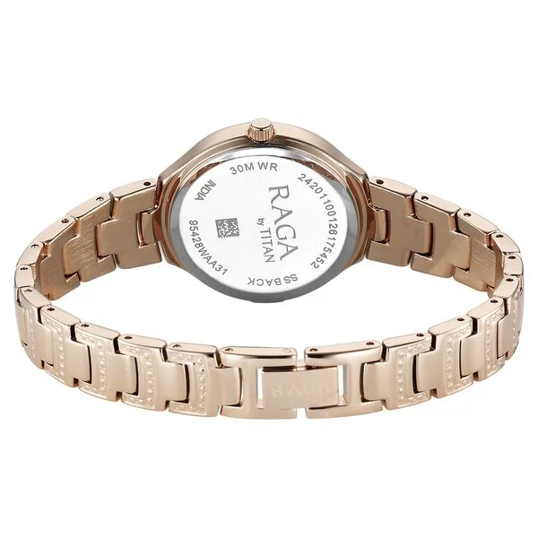 Titan Raga Spotlight Quartz Analog Pink Dial Rose Gold Metal Strap Watch For Women