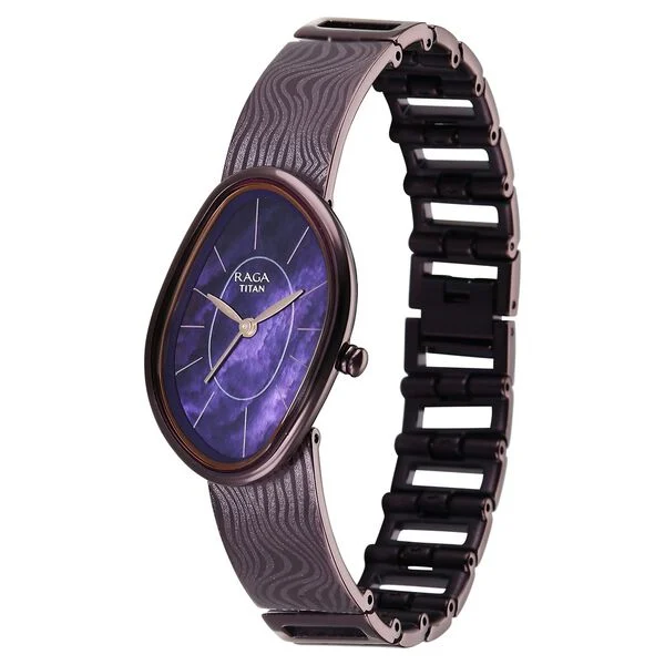 Titan Raga Sierra Quartz Analog Prune - Purple Dial Prune - Purple Metal Strap Watch For Women