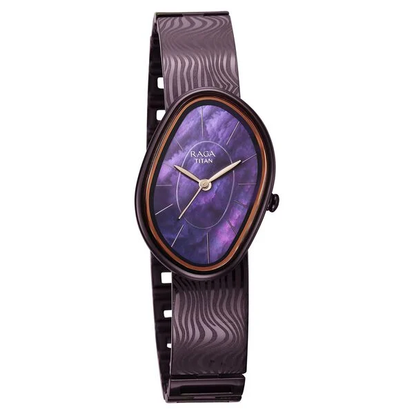 Titan Raga Sierra Quartz Analog Prune - Purple Dial Prune - Purple Metal Strap Watch For Women