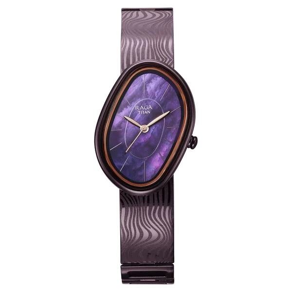 Titan Raga Sierra Quartz Analog Prune - Purple Dial Prune - Purple Metal Strap Watch For Women